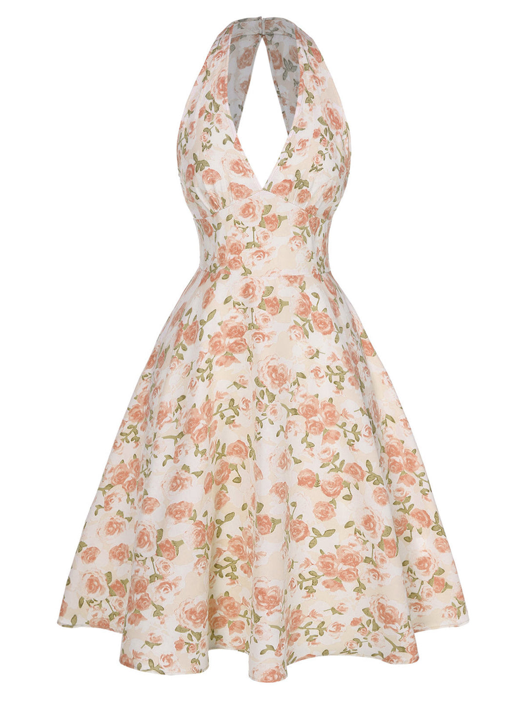 1950s-Lemon-Floral-Halter-V-Neck-Dress, vintage, retro, dress