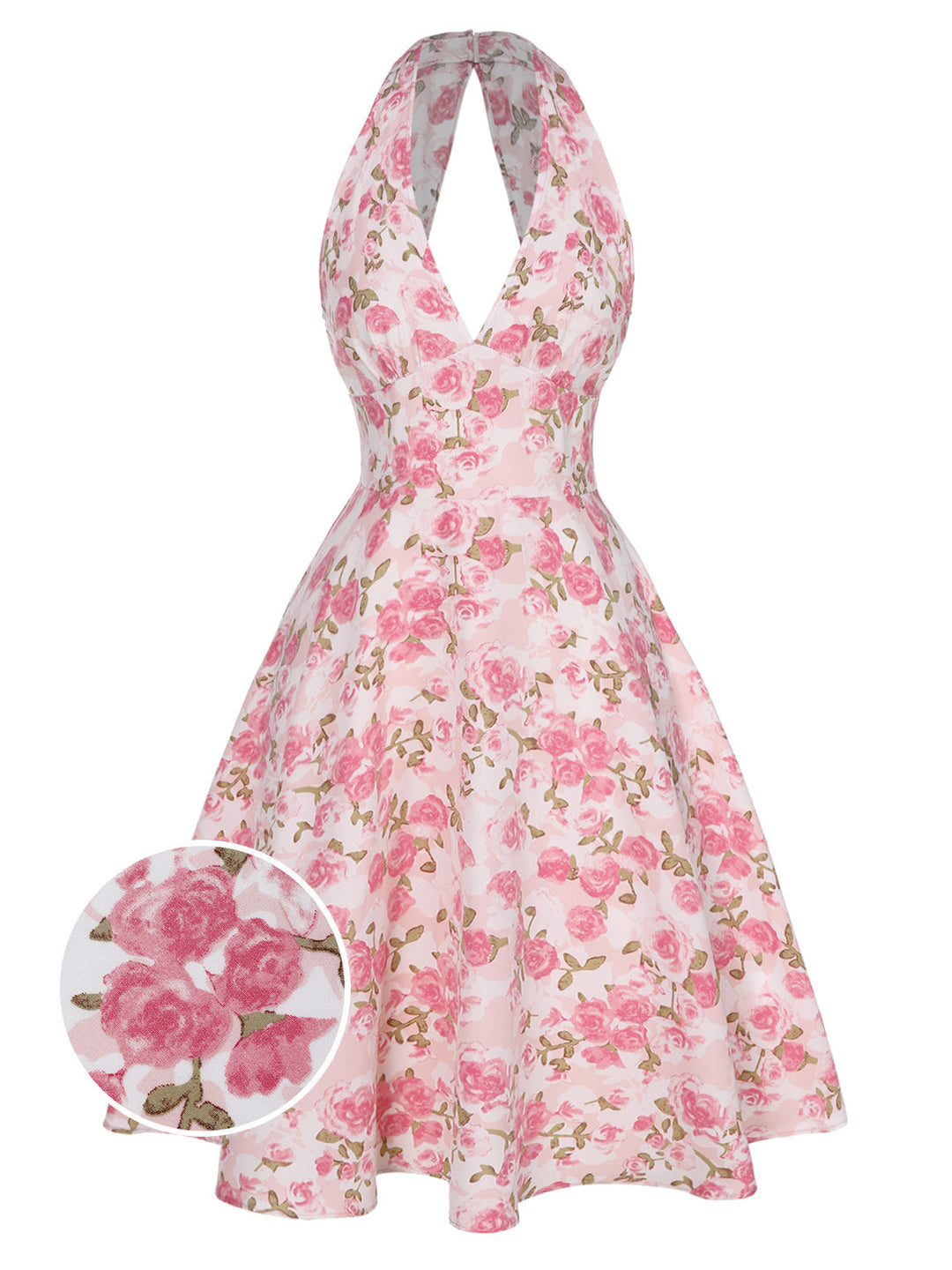 1950s-Lemon-Floral-Halter-V-Neck-Dress, vintage, retro, dress