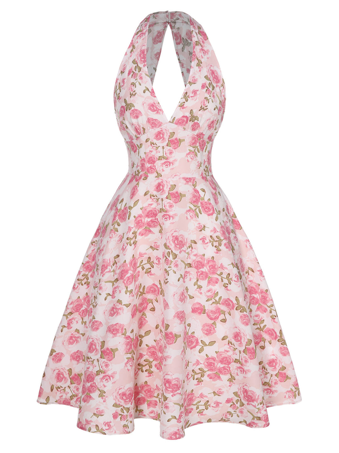 1950s-Lemon-Floral-Halter-V-Neck-Dress, vintage, retro, dress