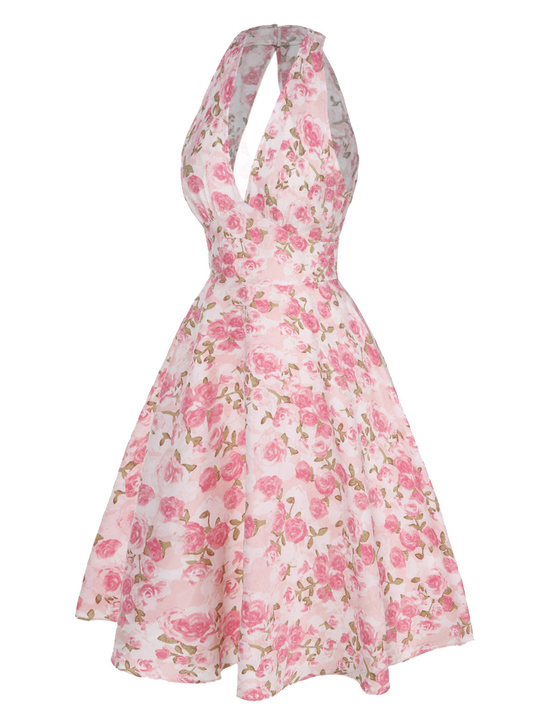 1950s-Lemon-Floral-Halter-V-Neck-Dress, vintage, retro, dress