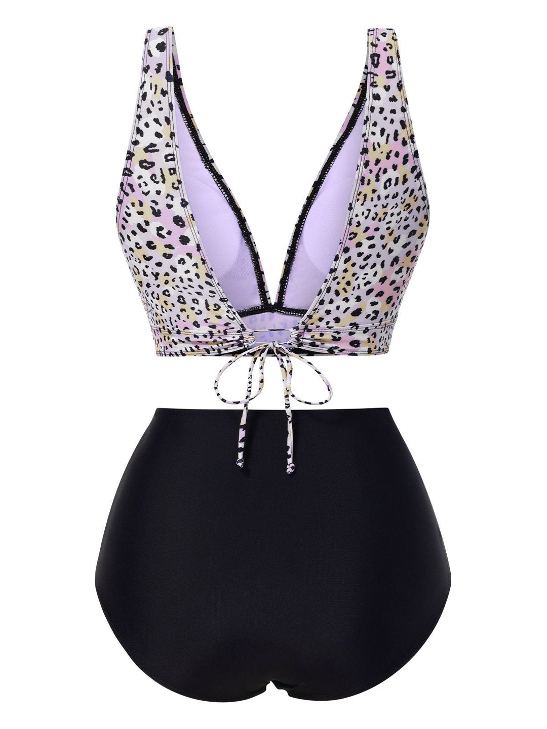 1950s Leopard Print Deep V-Neck Lace-Up Bikini Set, vintage swimsuit, pin-up swimwear - perfect for women who love vintage and retro fashion