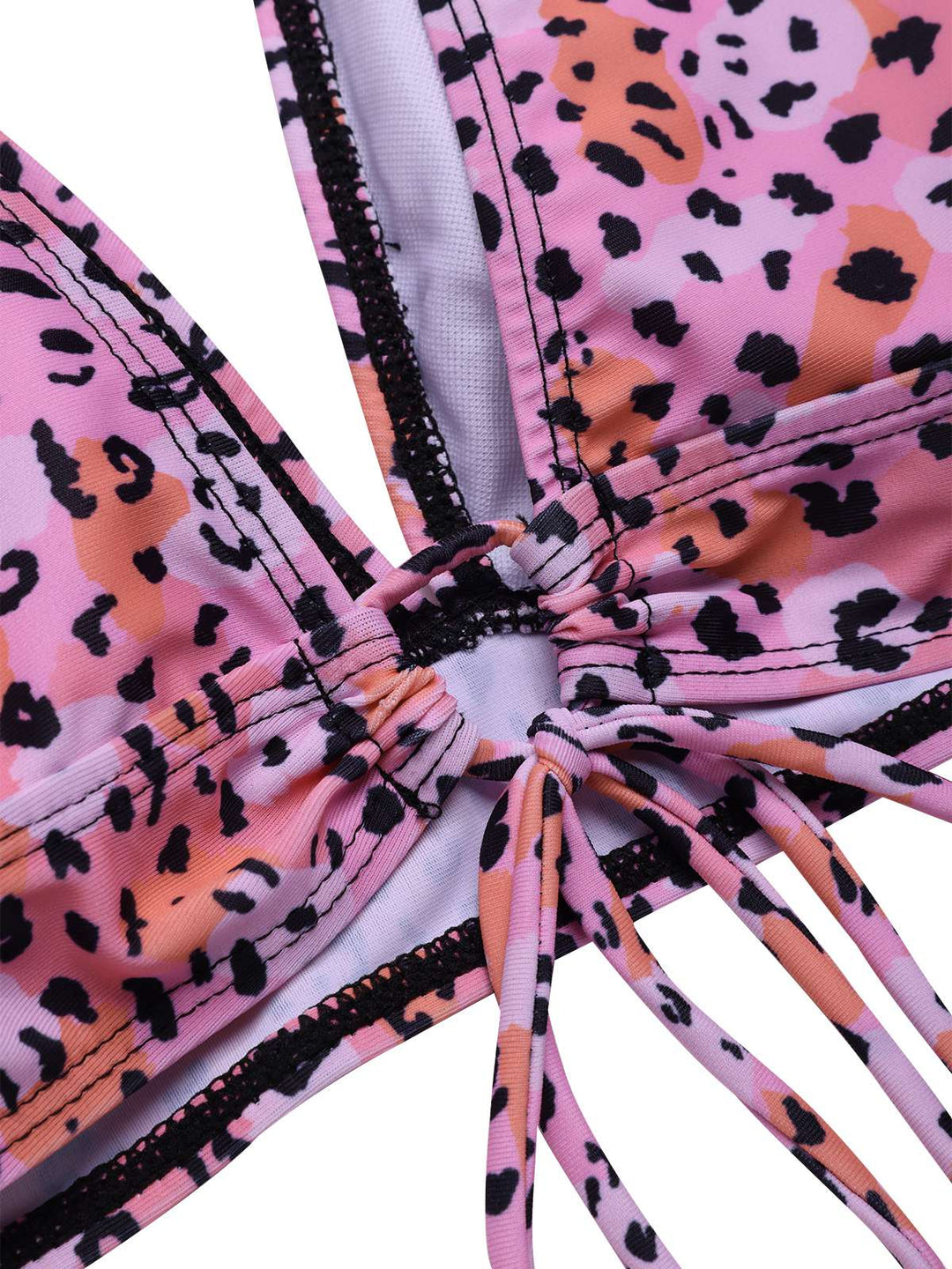 1950s Leopard Print Deep V-Neck Lace-Up Bikini Set, vintage swimsuit, pin-up swimwear - perfect for women who love vintage and retro fashion