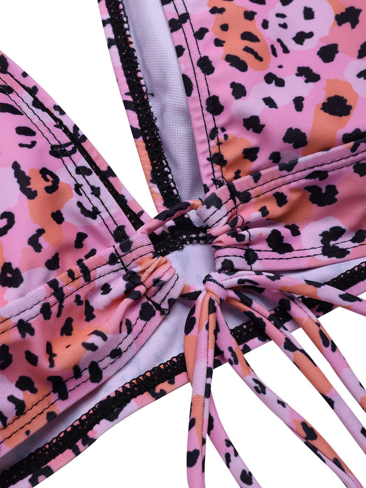 1950s Leopard Print Deep V-Neck Lace-Up Bikini Set, vintage swimsuit, pin-up swimwear - perfect for women who love vintage and retro fashion