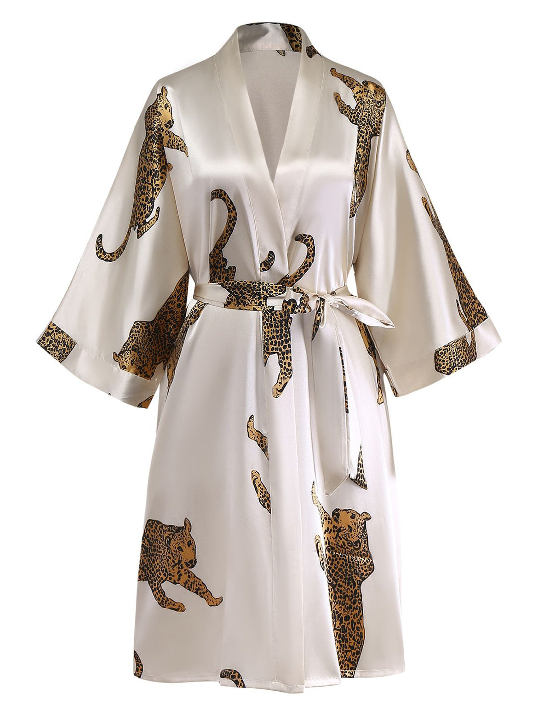 Leopard Print Satin Robe with Belt - vintage fashion, retro style
