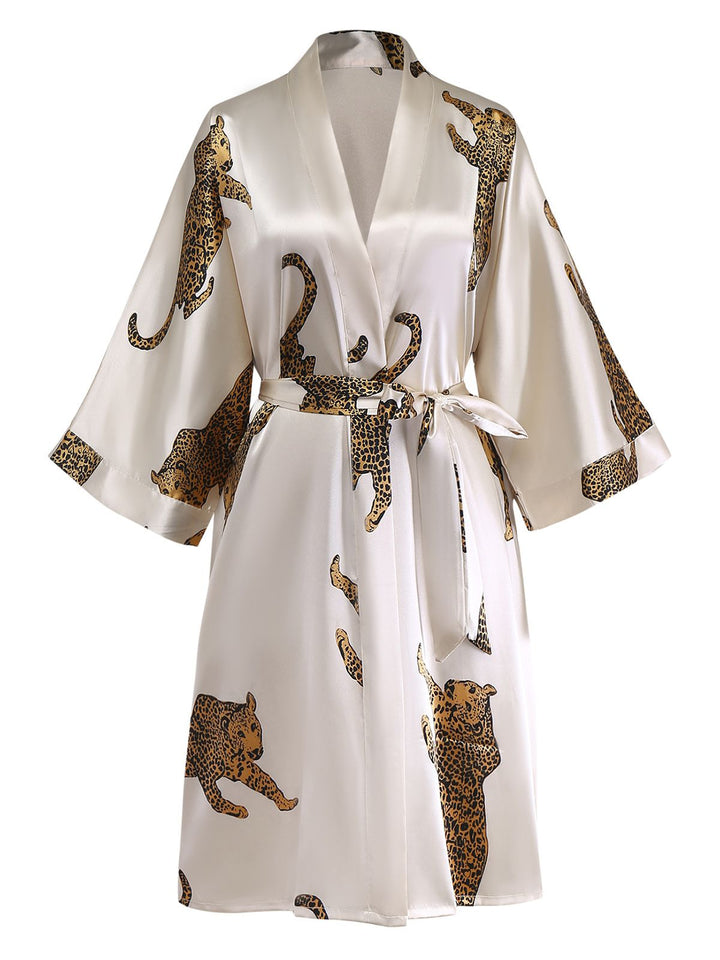 Leopard Print Satin Robe with Belt - vintage fashion, retro style