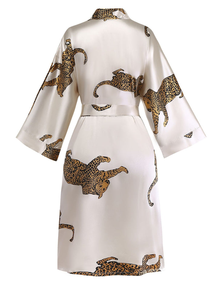 Leopard Print Satin Robe with Belt - vintage fashion, retro style