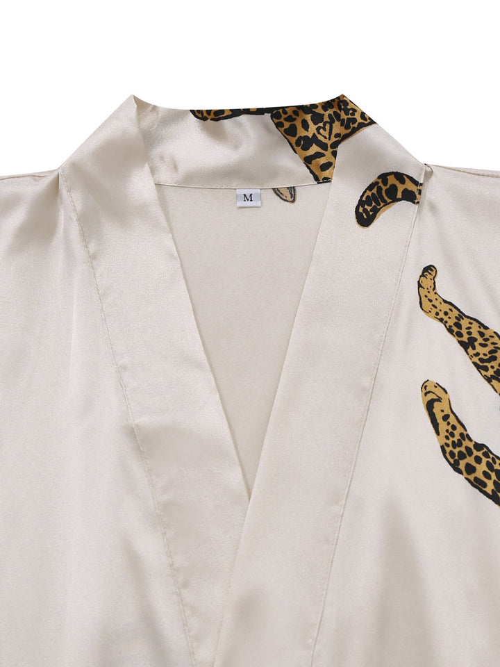 Leopard Print Satin Robe with Belt - vintage fashion, retro style