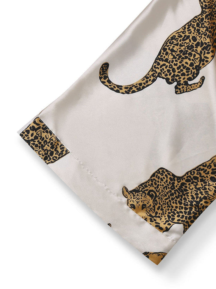 Leopard Print Satin Robe with Belt - vintage fashion, retro style