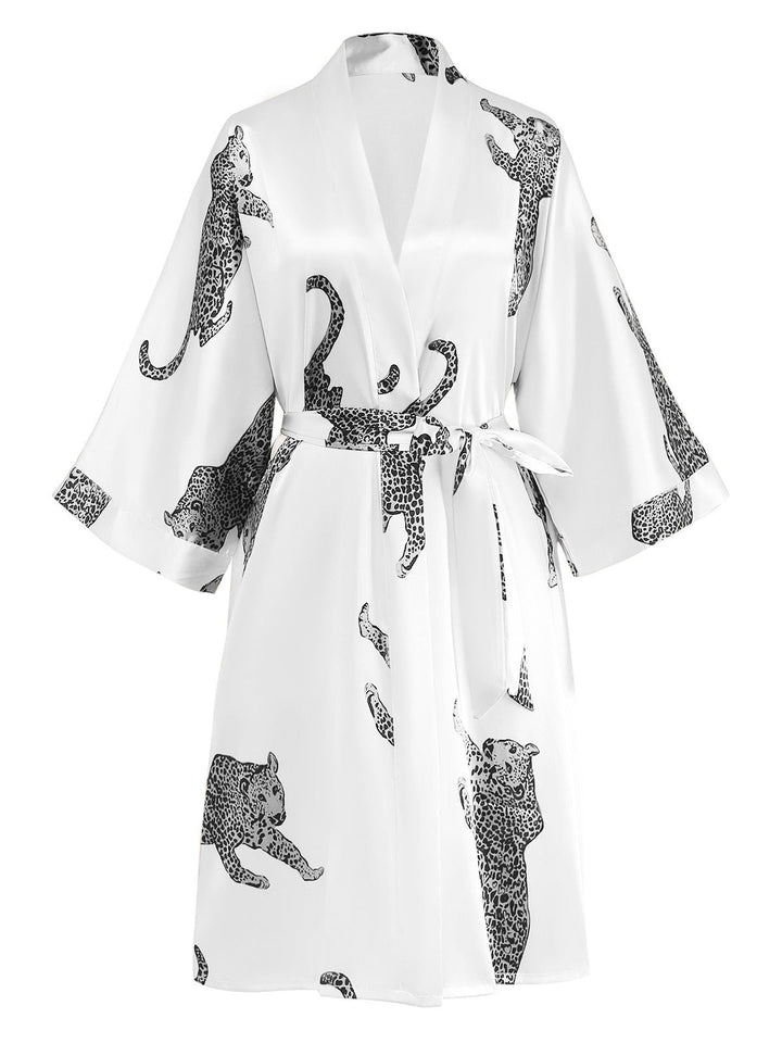 Leopard Print Satin Robe with Belt - vintage fashion, retro style