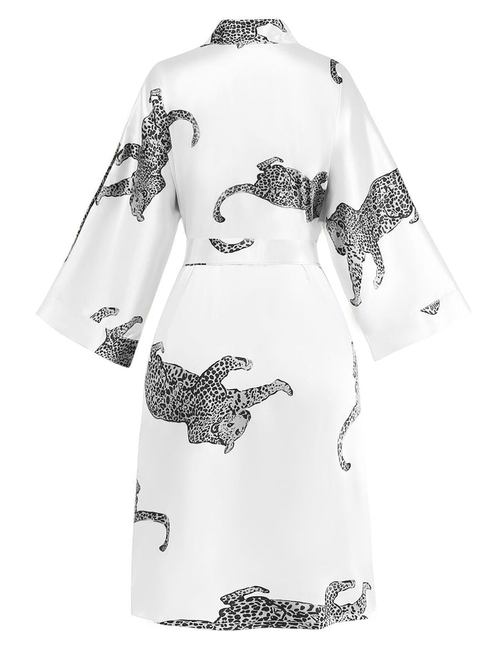 Leopard Print Satin Robe with Belt - vintage fashion, retro style
