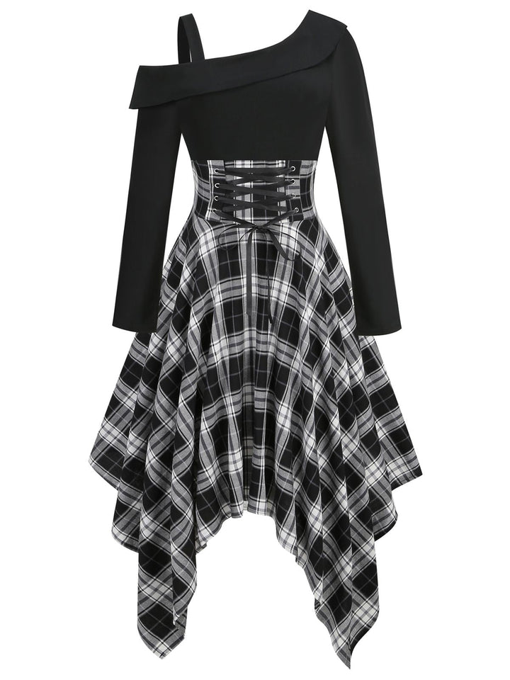 1950s Long Sleeve Patchwork Swing Dress — vintage elegance for the modern woman