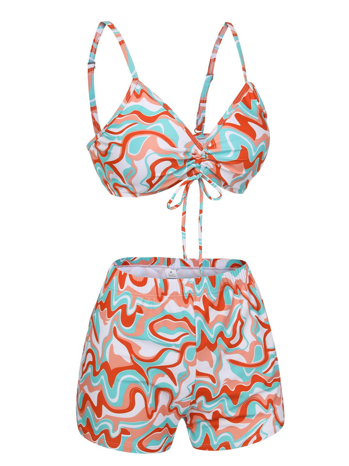 1950s Marble Print Strap Drawstring Swimsuit, vintage swimsuit, pin-up swimwear - perfect for women who love vintage and retro fashion