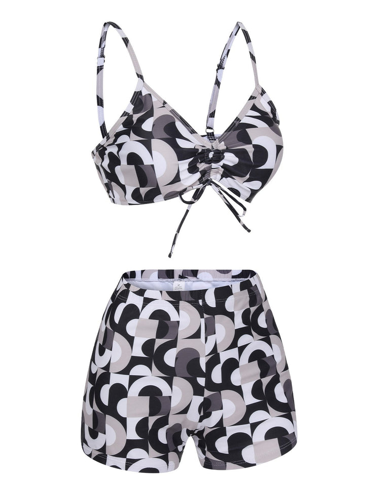1950s Marble Print Strap Drawstring Swimsuit, vintage swimsuit, pin-up swimwear - perfect for women who love vintage and retro fashion