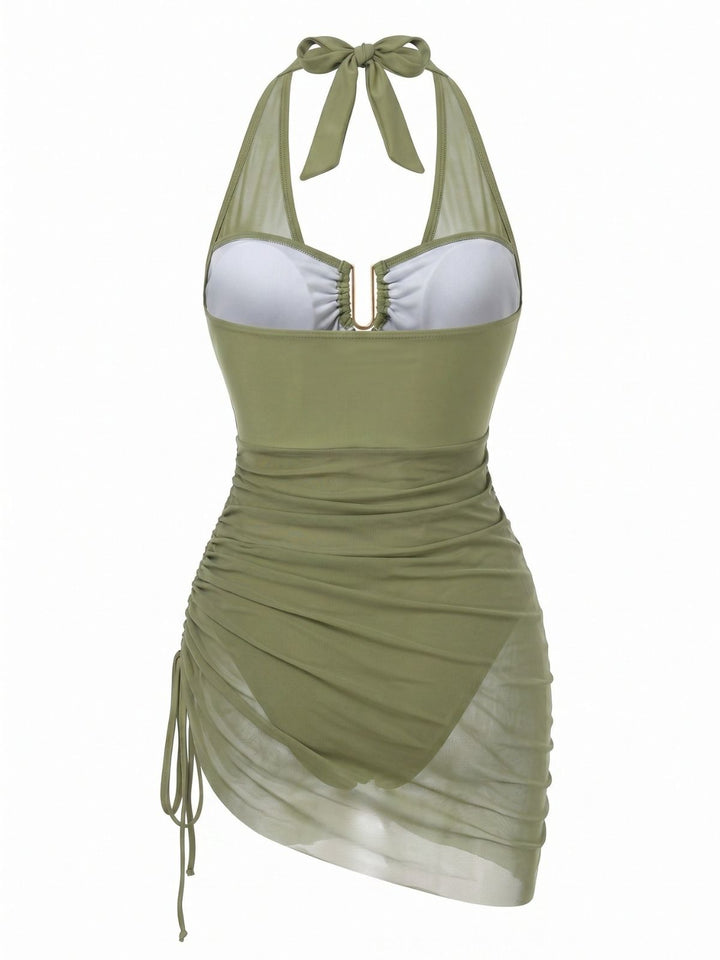 Mesh Halter Tie Waist One Piece Swimsuit 3