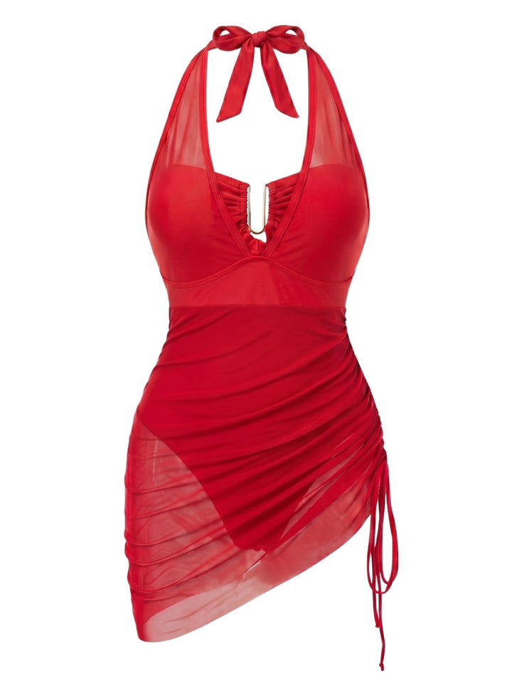 Mesh Halter Tie Waist One Piece Swimsuit 4