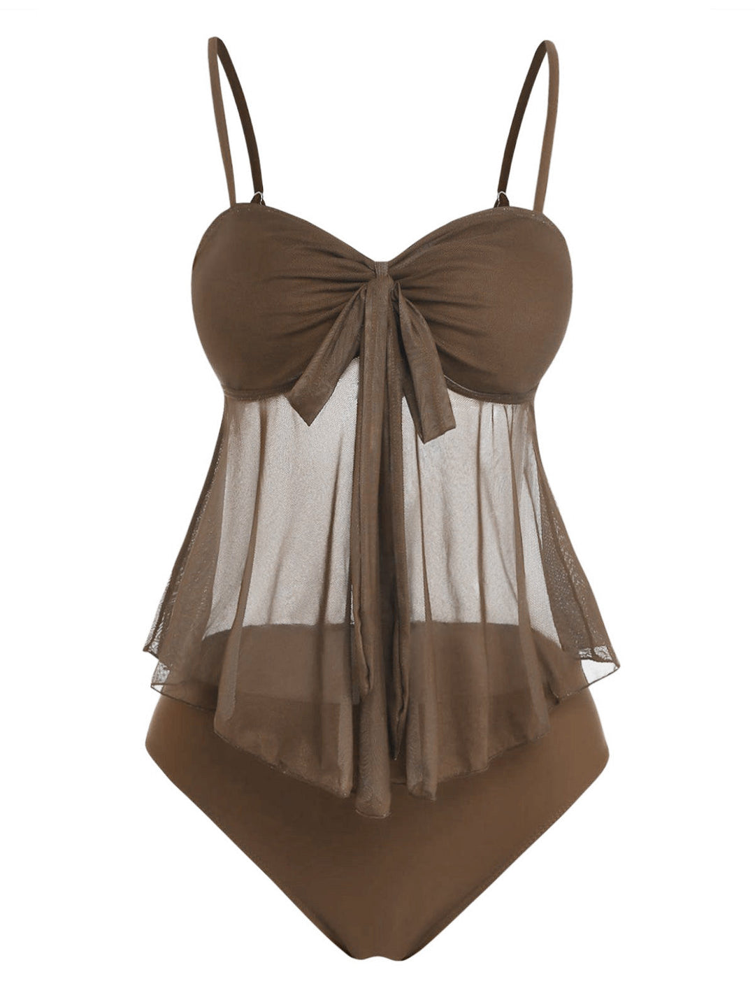 Mesh-High-Waist-Bow-Tie-Tankini-Set, vintage, retro, swimwear
