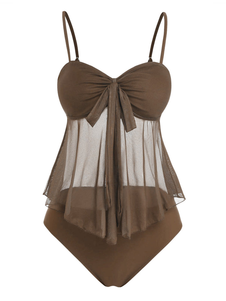 Mesh-High-Waist-Bow-Tie-Tankini-Set, vintage, retro, swimwear
