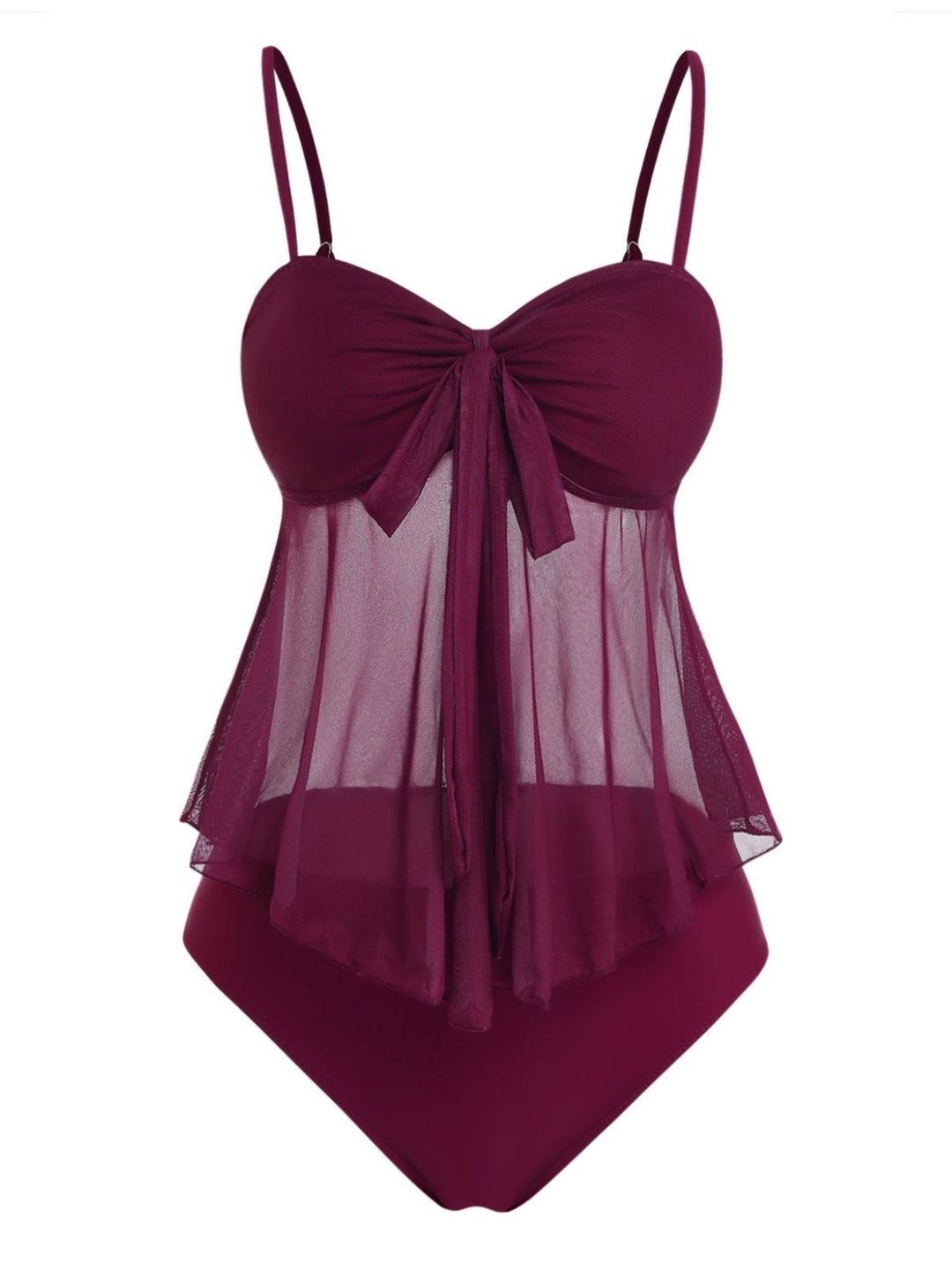 Mesh-High-Waist-Bow-Tie-Tankini-Set, vintage, retro, swimwear