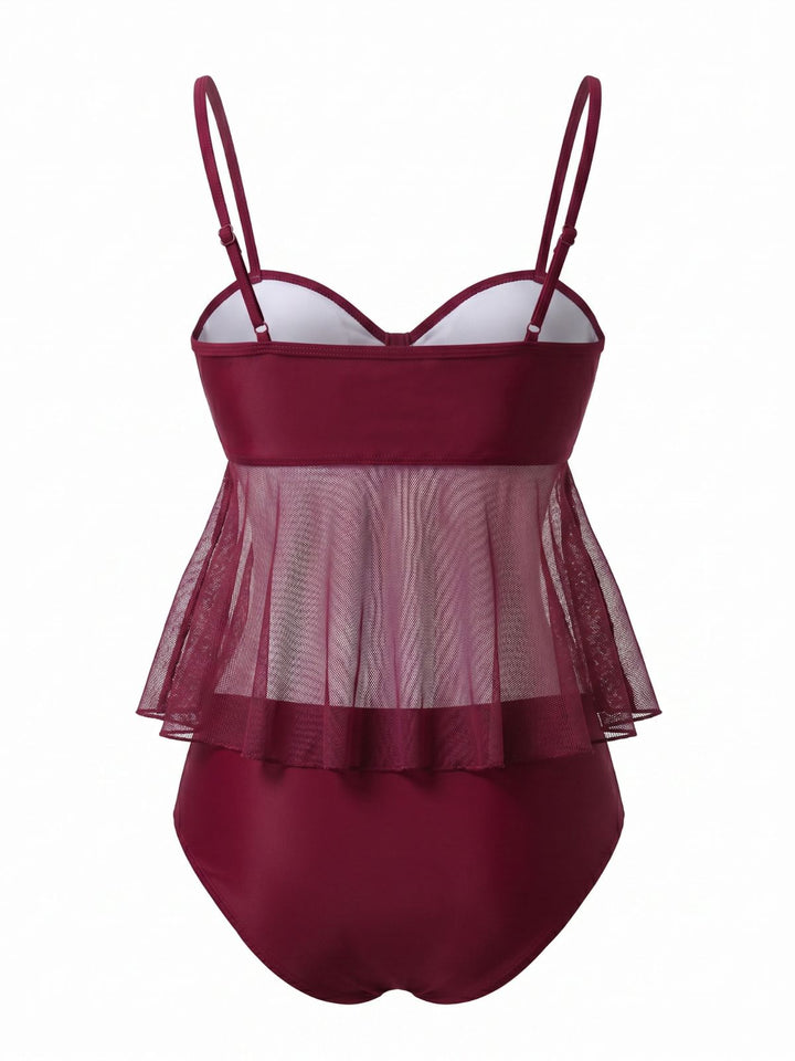 Mesh-High-Waist-Bow-Tie-Tankini-Set, vintage, retro, swimwear