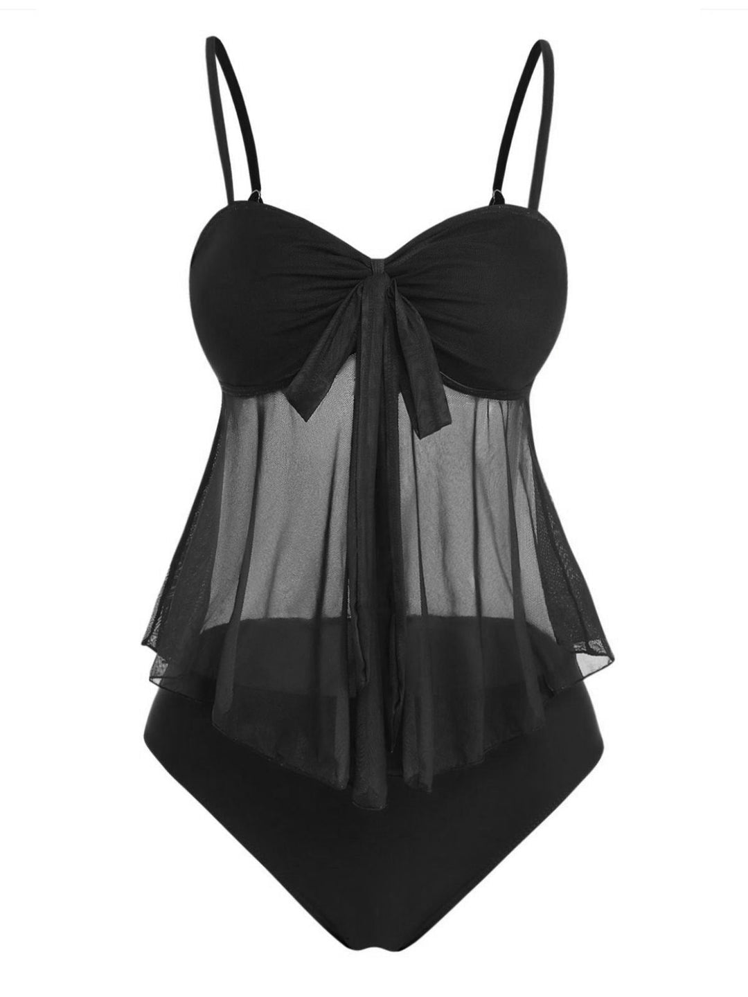Mesh-High-Waist-Bow-Tie-Tankini-Set, vintage, retro, swimwear