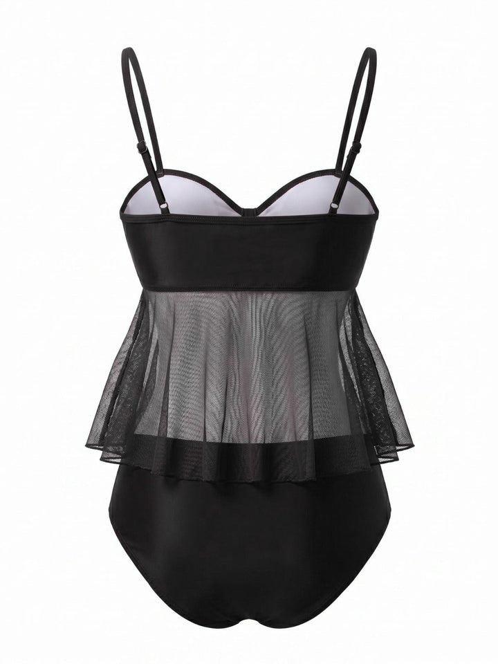 Mesh-High-Waist-Bow-Tie-Tankini-Set, vintage, retro, swimwear