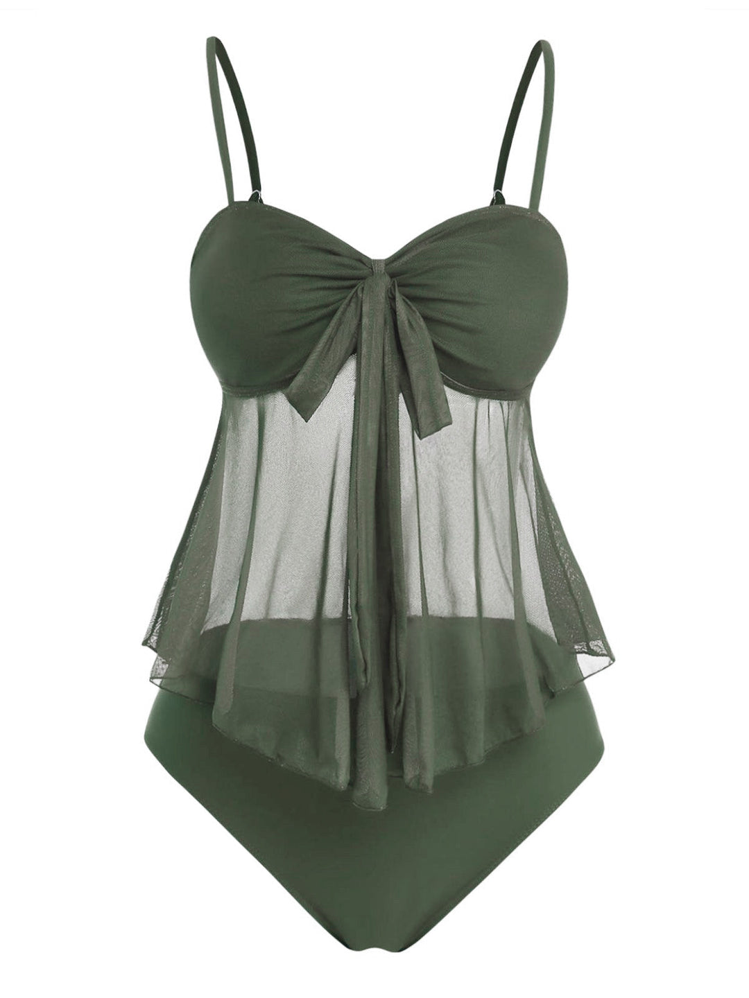 Mesh-High-Waist-Bow-Tie-Tankini-Set, vintage, retro, swimwear