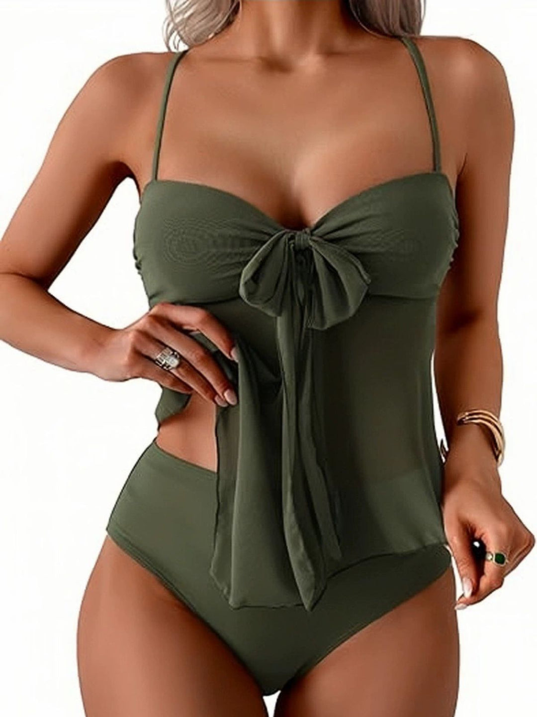 Mesh High Waist Bow Tie Tankini Set, vintage tie, classic accessory - perfect for women who love vintage and retro fashion