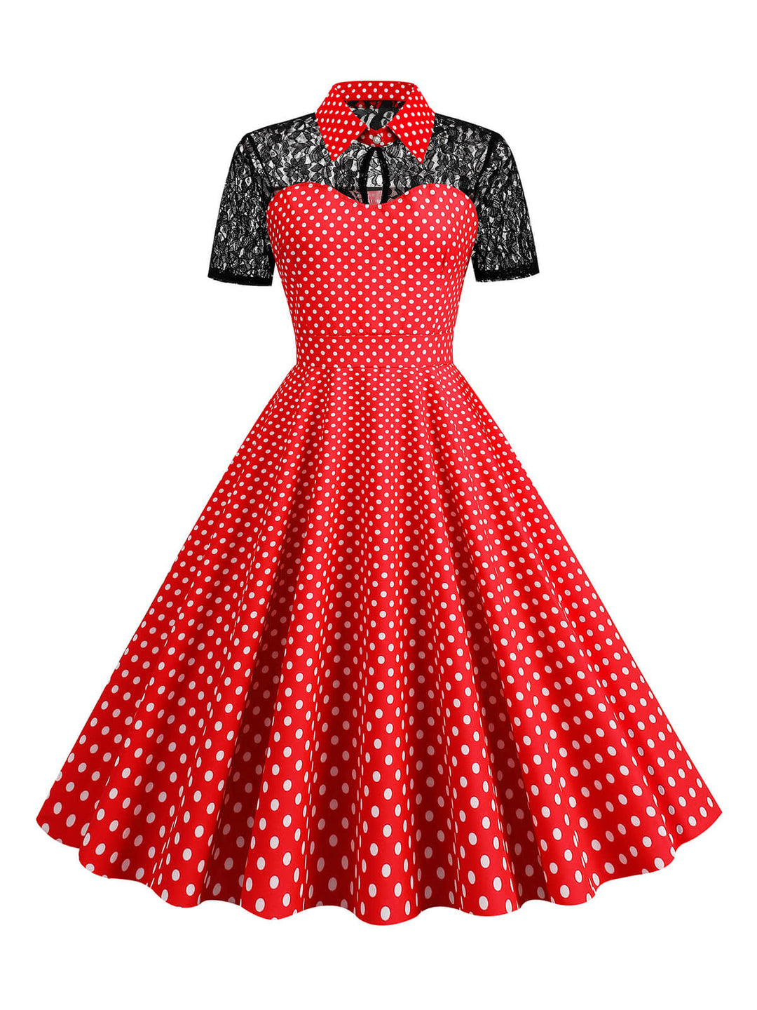 She slips into this 1950s Mesh Patchwork Polka Dot Dress and suddenly it&