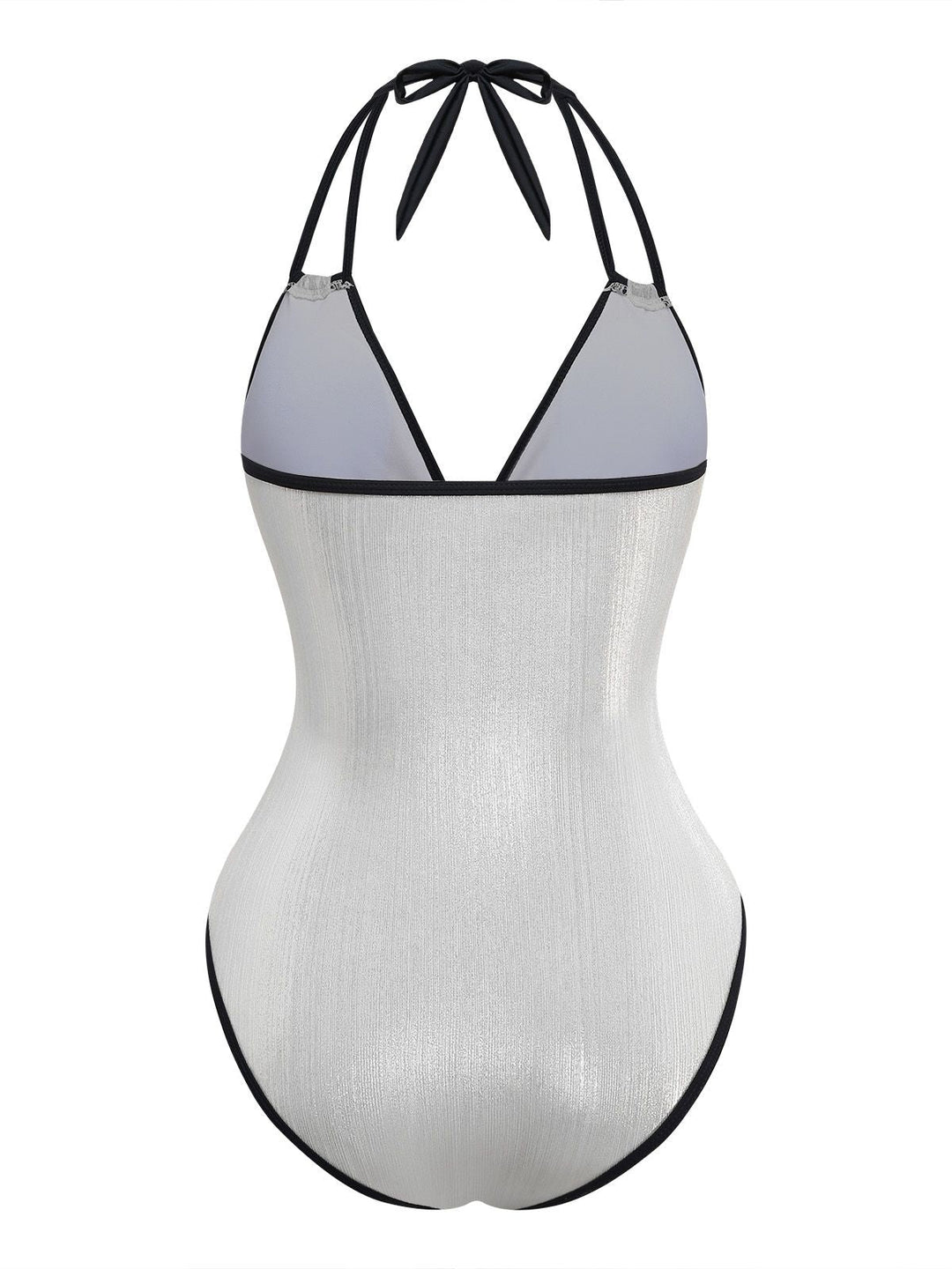 1950s Metallic Shimmer Strappy Halter One-Piece Swimsuit | vintage swimwear, retro swimsuit, pin-up style - perfect for retro fashion enthusiasts