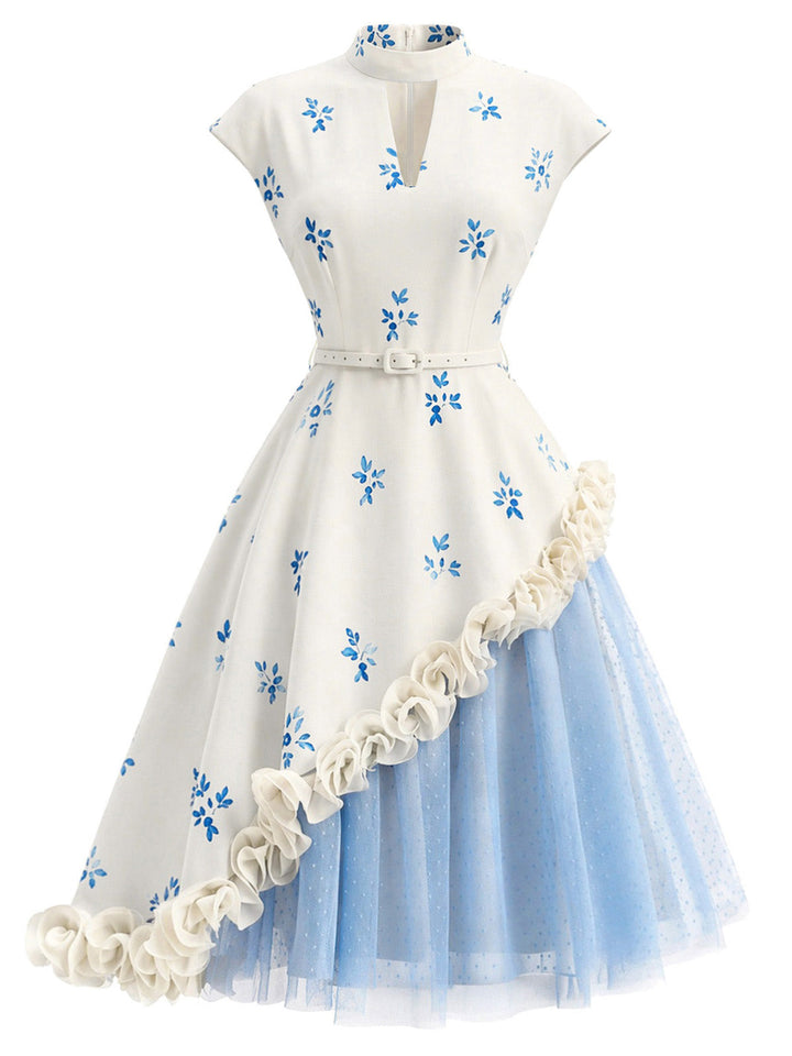 [Pre-Sale] Light Blue Grey 1950s Vintage Polka Dot Halter Dress 3