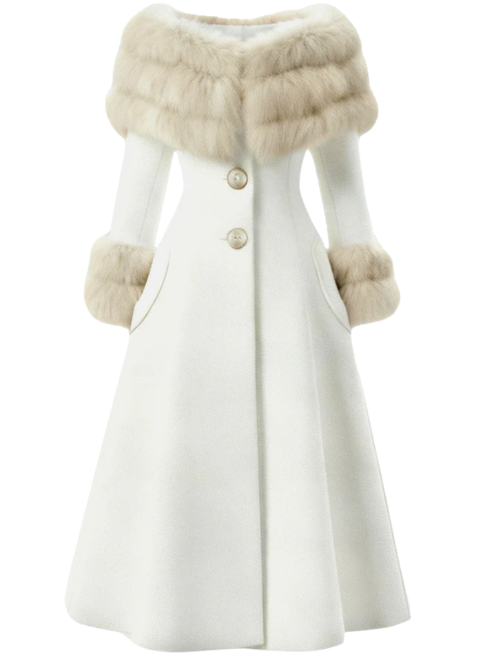 Cream 1950s Multi-Layer Fur Collar Patchwork Coat, vintage coat, outerwear - perfect for women who love vintage and fashion