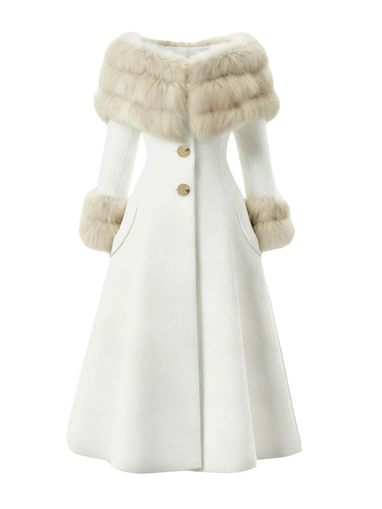 Cream 1950s Multi-Layer Fur Collar Patchwork Coat, vintage coat, outerwear - perfect for women who love vintage and fashion