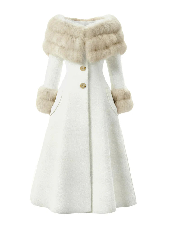 Cream 1950s Multi-Layer Fur Collar Patchwork Coat, vintage coat, outerwear - perfect for women who love vintage and fashion
