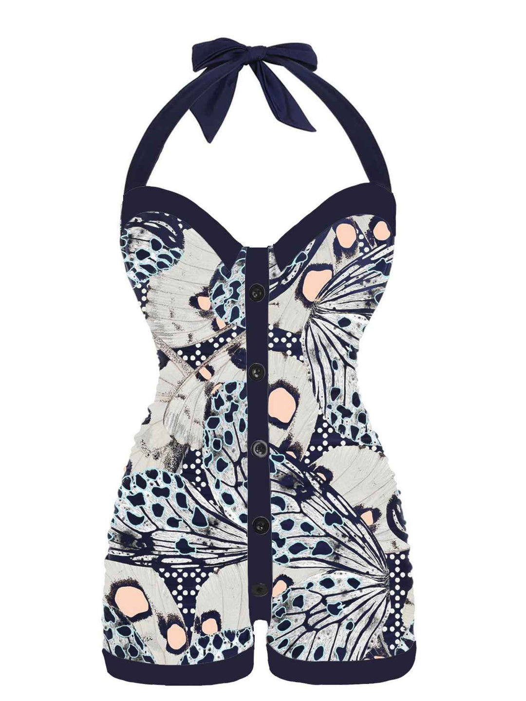 Navy Blue Butterfly Halter Swimsuit: timeless style reimagined