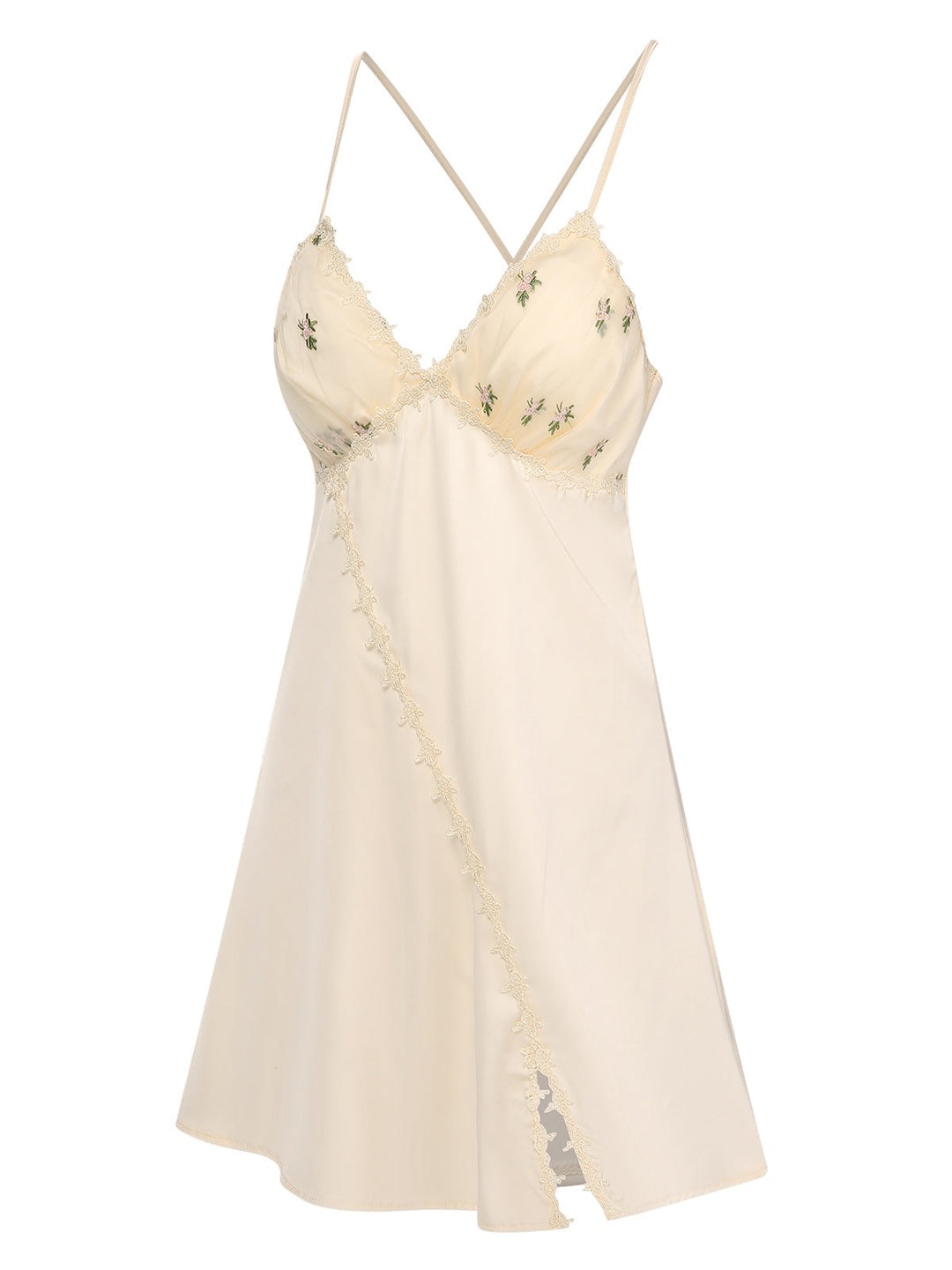 2PCS Apricot Floral Straps Slit Nightgown &amp; Robe - vintage nightgown, retro sleepwear