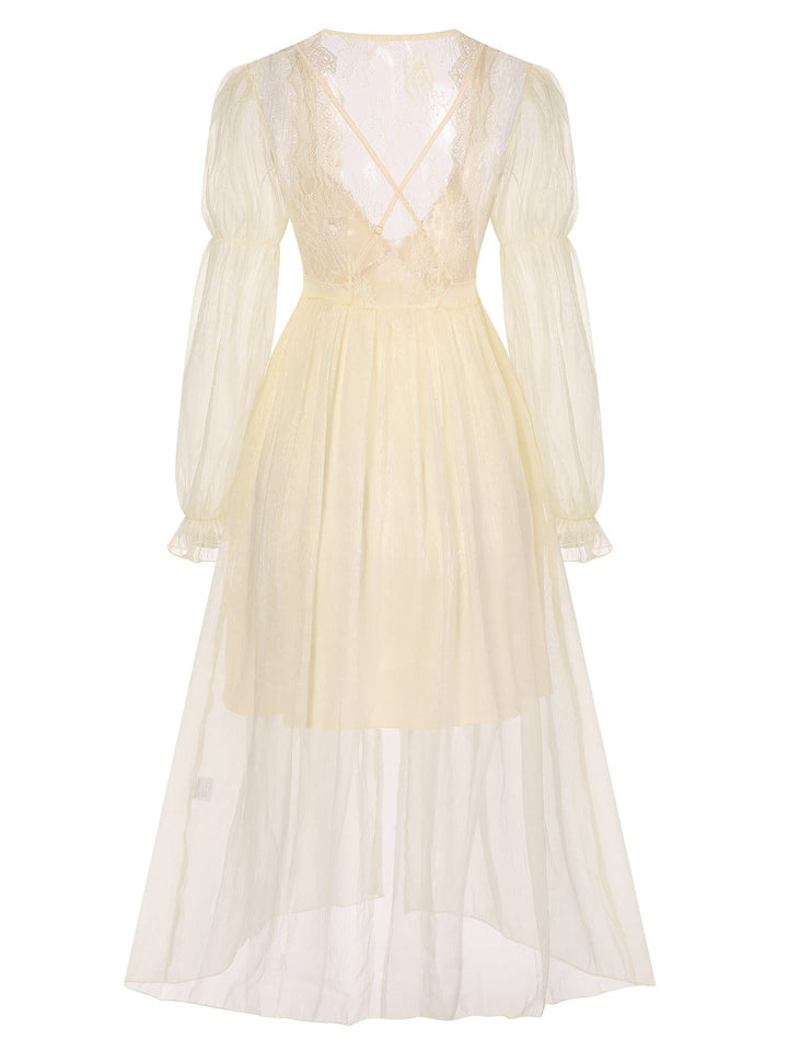 2PCS Apricot Floral Straps Slit Nightgown &amp; Robe - vintage nightgown, retro sleepwear