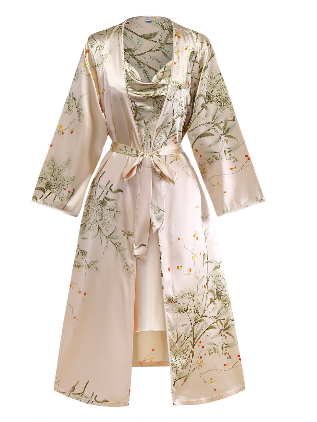 2PCS 1950s Floral Straps Satin Nightgown &amp; Matching Robe - vintage nightgown, retro sleepwear