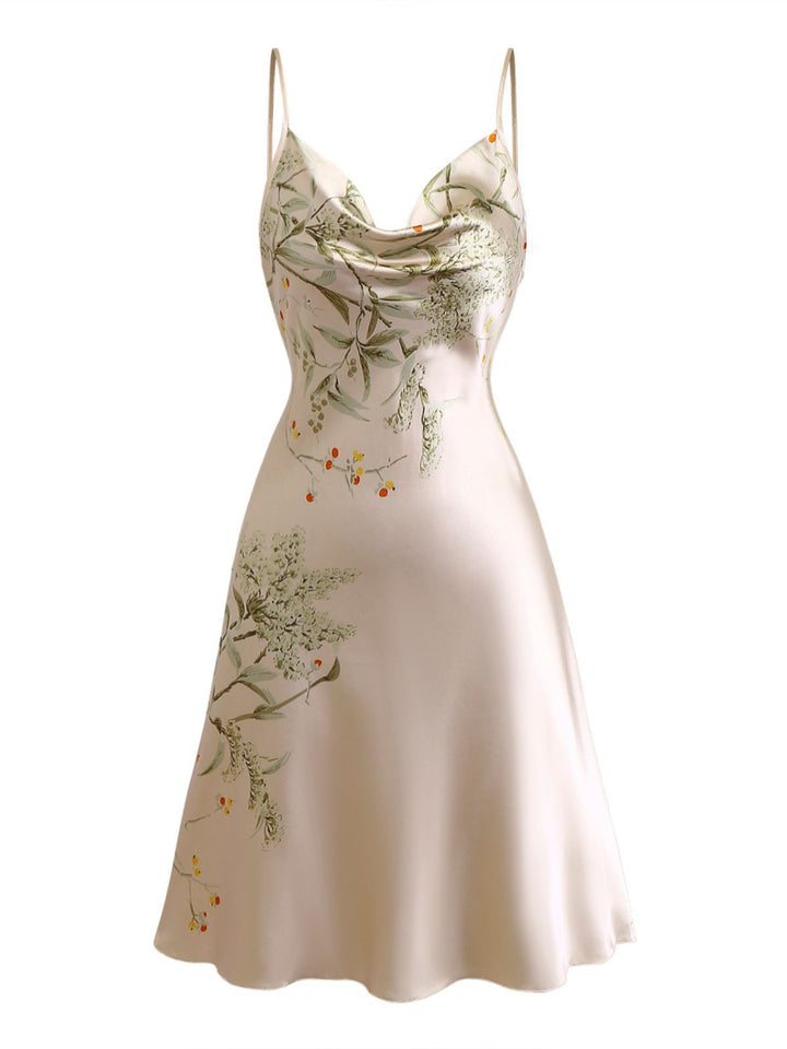2PCS 1950s Floral Straps Satin Nightgown &amp; Matching Robe - vintage nightgown, retro sleepwear