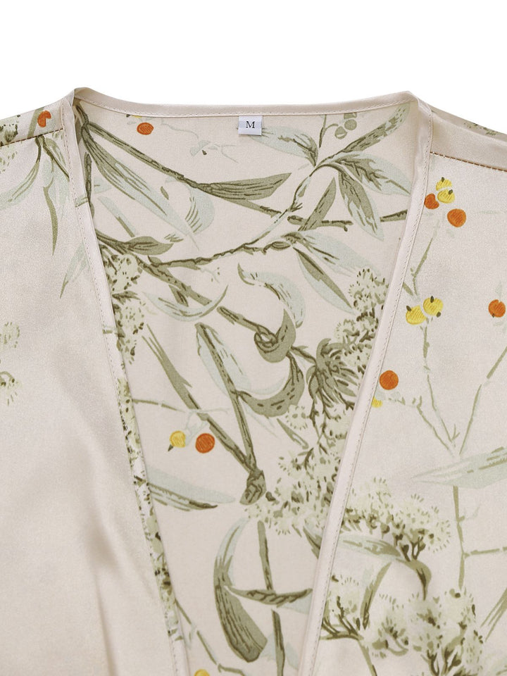 2PCS 1950s Floral Straps Satin Nightgown &amp; Matching Robe - vintage nightgown, retro sleepwear