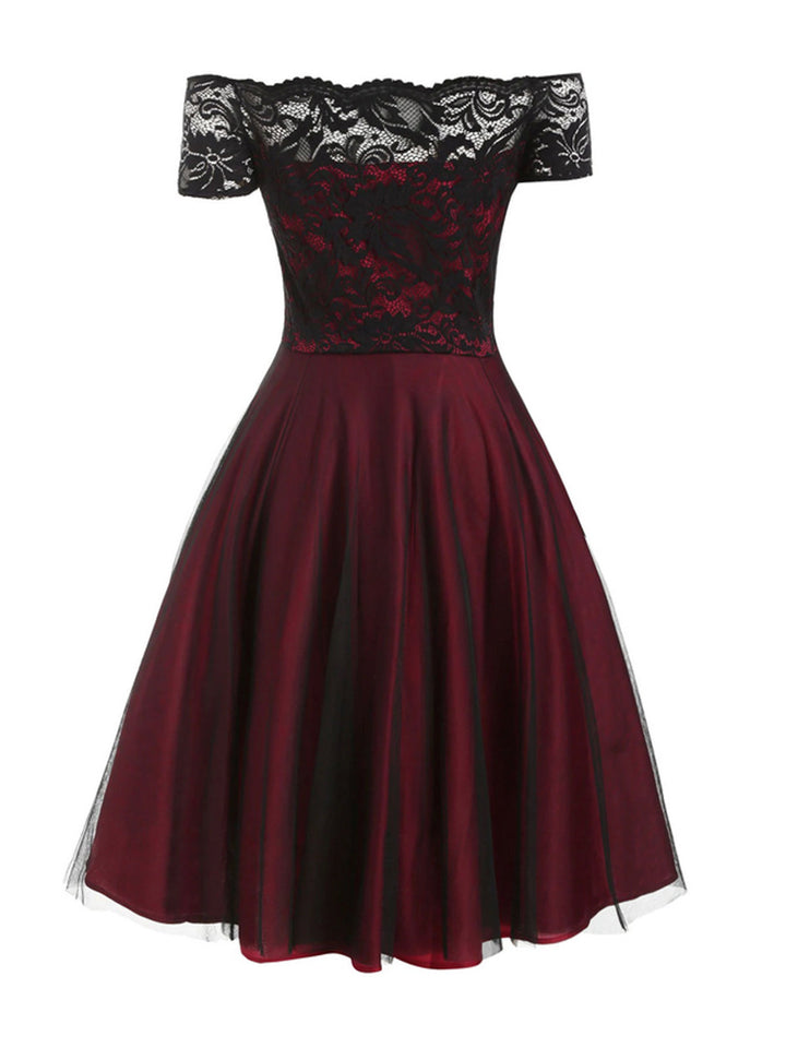 1950s Off Shoulder Lace Swing Dress — vintage elegance for the modern woman