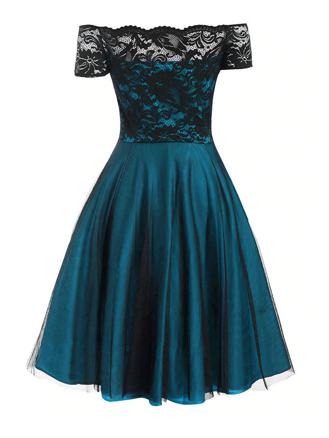 1950s Off Shoulder Lace Swing Dress, classic 1950s style elegant retro fashion - Image 6