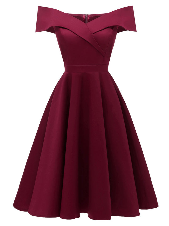 1950s Off Shoulder Swing Dress: timeless style reimagined