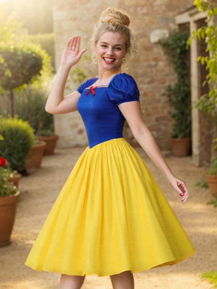 This 1950s Off-Shoulder Puff Sleeve Princess Bow Dress wraps her in 1950s elegance, one twirl at a time