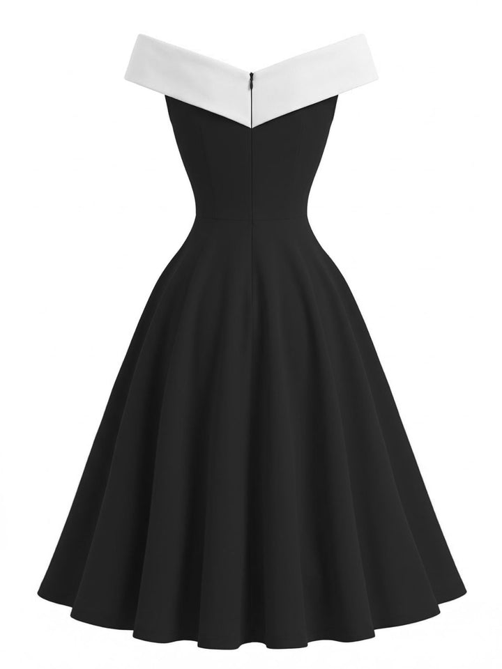 1950s Off-Shoulder Sleeveless ColorBlock Dress - vintage dress, retro fashion, rockabilly