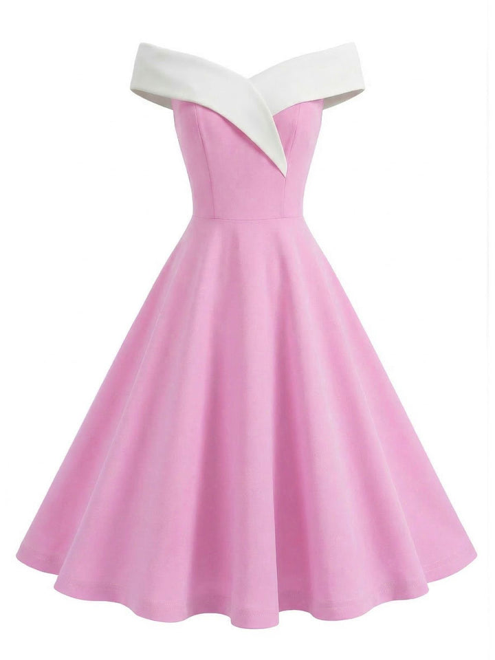 1950s Off-Shoulder Sleeveless ColorBlock Dress, vintage dress, retro fashion, rockabilly, pin-up fashion - perfect for women who love vintage and retro fashion
