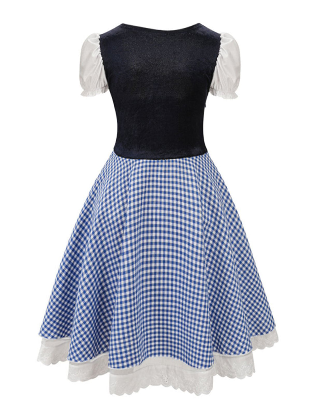 1950s Oktoberfest Puff Sleeves Gingham Plaid Dress — a 1950s silhouette that turns sidewalks into runways