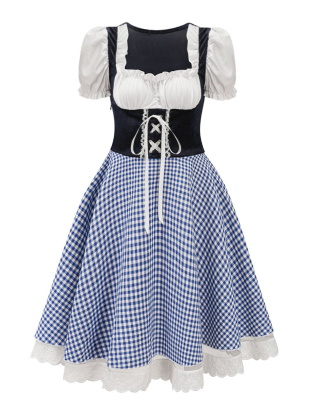 1950s Oktoberfest Puff Sleeves Gingham Plaid Dress — the kind of 1950s dress that makes strangers smile