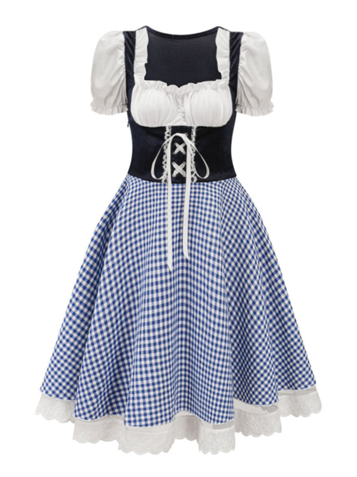 1950s Oktoberfest Puff Sleeves Gingham Plaid Dress — the kind of 1950s dress that makes strangers smile