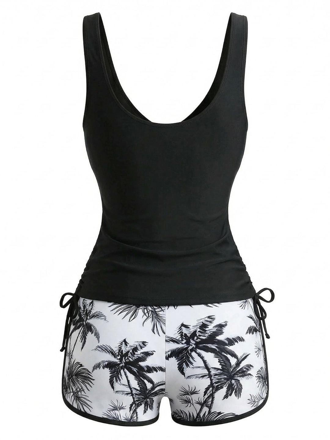 1950s Palm Tree Criss Cross Colorblock Tankini Set - vintage fashion, retro style