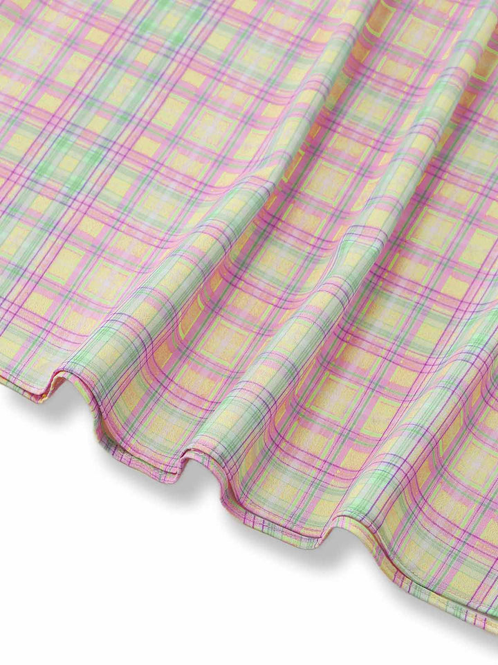 1950s Pastel Plaid Ruffled Bow Sweetheart Neck Swing Dress, vintage dress, retro fashion, rockabilly, pin-up fashion, women, elegant
